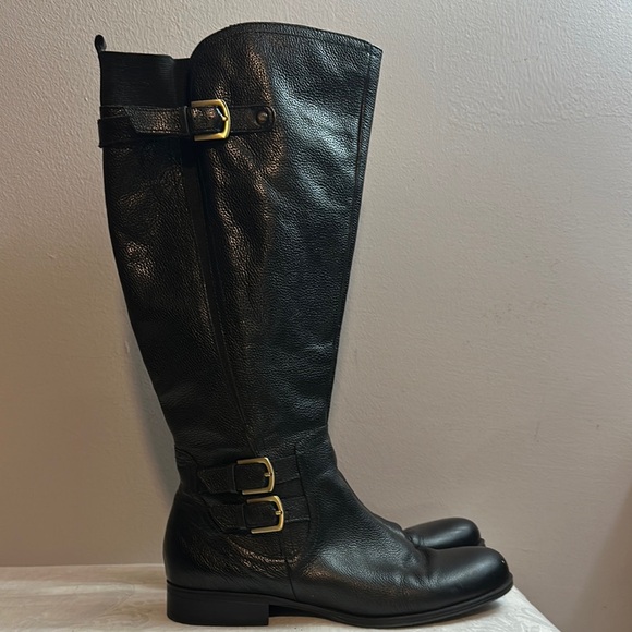 Naturalizer N5 Comfort Riding Boots Wide Shaft Size 9 Knee High Black Leather - Picture 1 of 9
